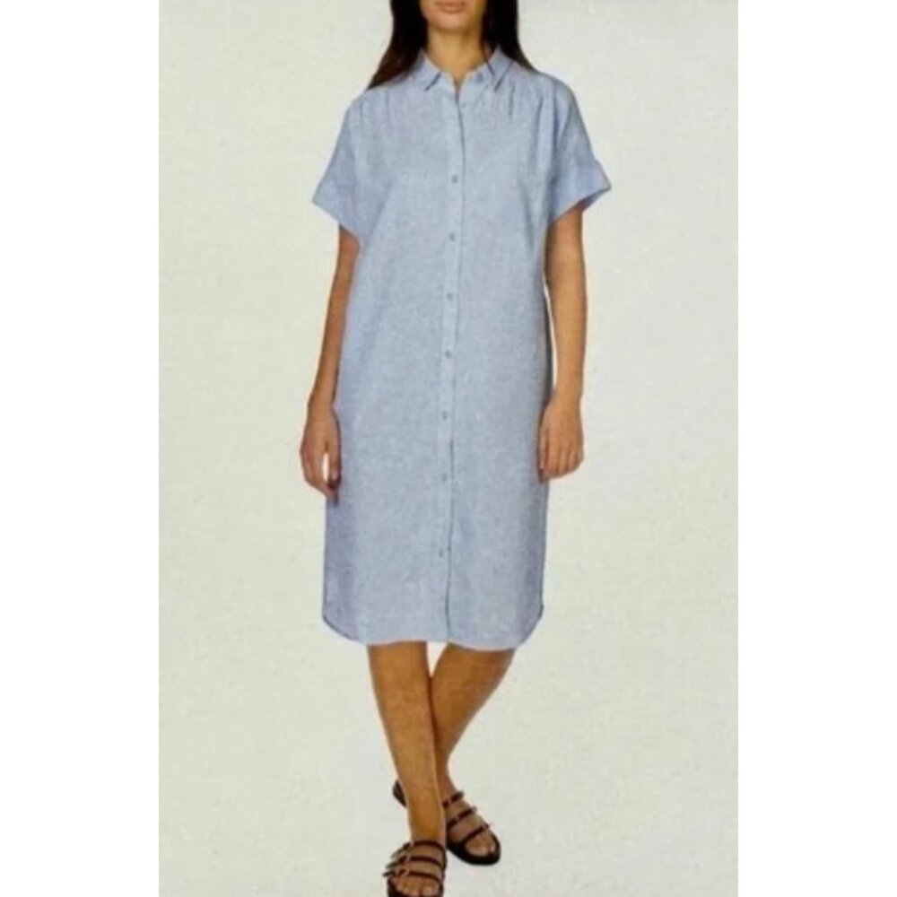 Well Worn Women’s Linen Blend Casual Pockets Dress (Blue, Large)